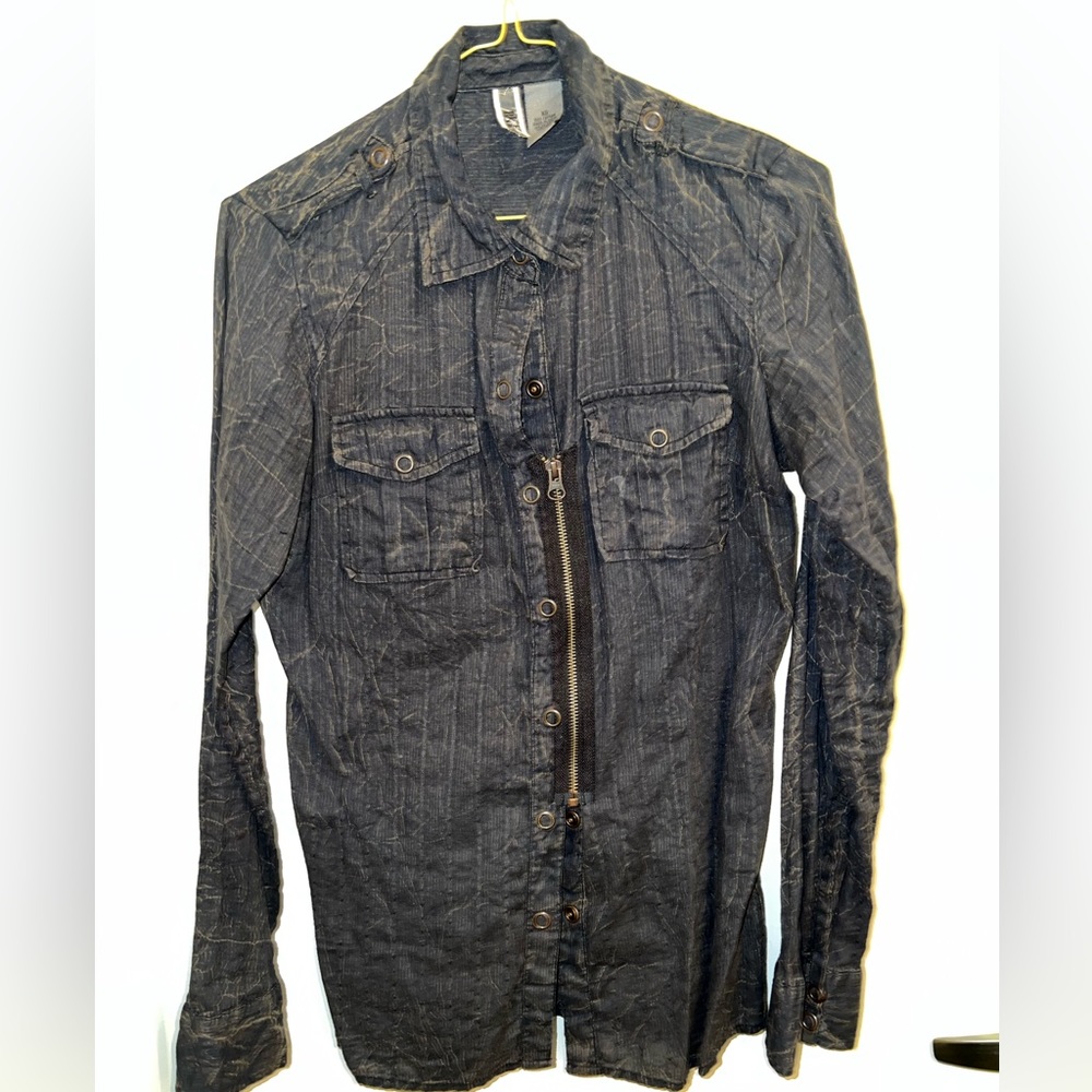 BKE brown rusted button up zippered collared shirt size small